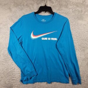 Nike Long Sleeve Tee Shirt Mens Large Blue Swoosh Game So Fresh Cotton
